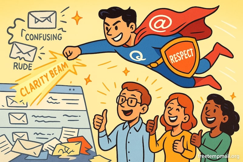 superhero flying over a messy inbox