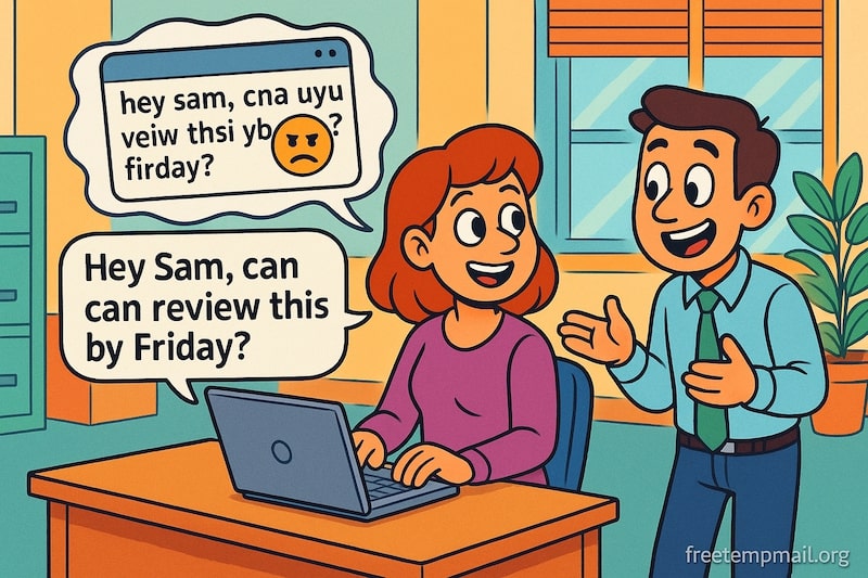 two coworkers chatting happily over email