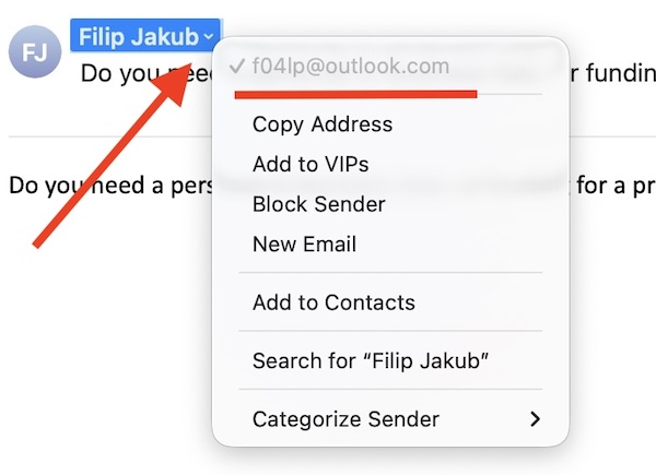 How to reveal the real sender email address in Apple Mail